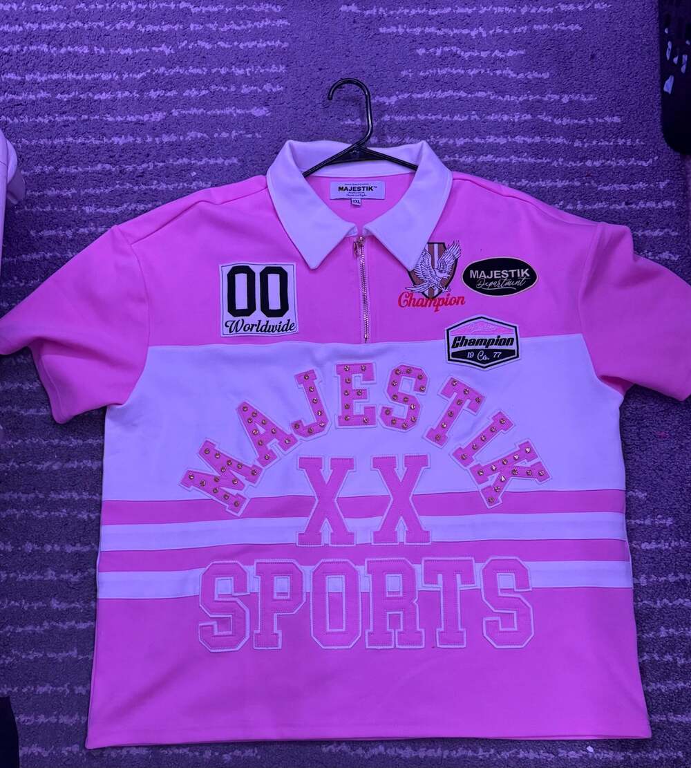 Majestik 2XL Pink and White Quarter Zip Polo Shirt